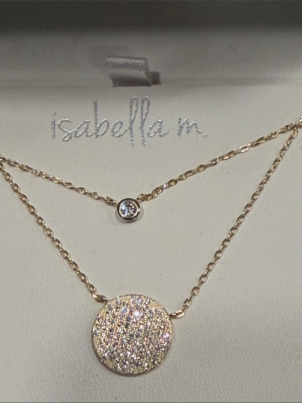 Isabella m.Gold Double-Layer Pavé CZ Disc Necklace Gold Sterling Silver 16”